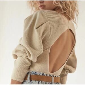 Free People Open Back Sweater Cream NWT Size Large